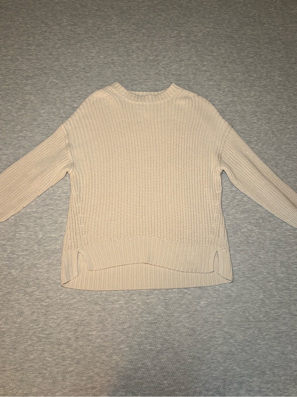 American Eagle Outfitters Cream Crewneck Sweater with Side Slits